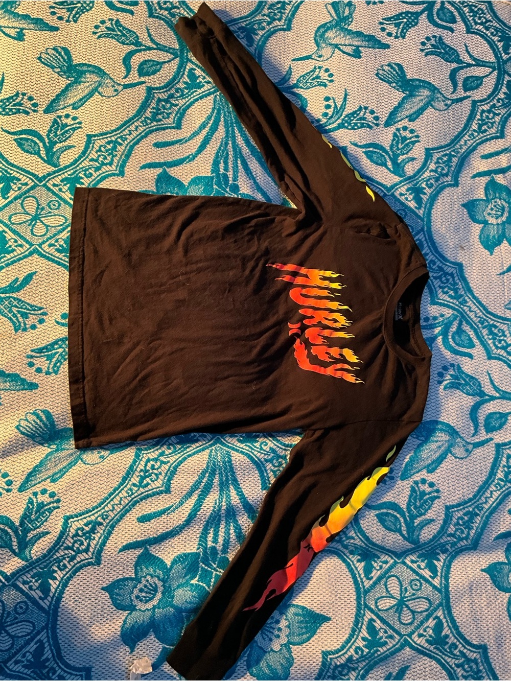 Boys Hurley Long Sleeve Flame Graphic T-Shirt Black Size L (12-13 Yrs)
